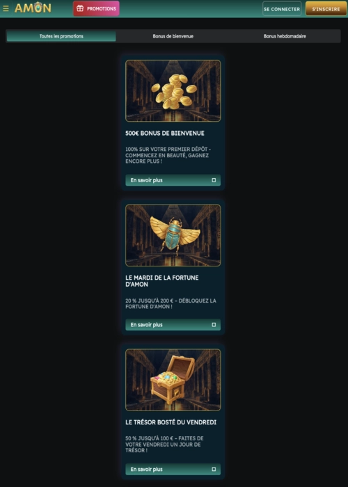 Bonus trésor casino égyptien Amon Casino